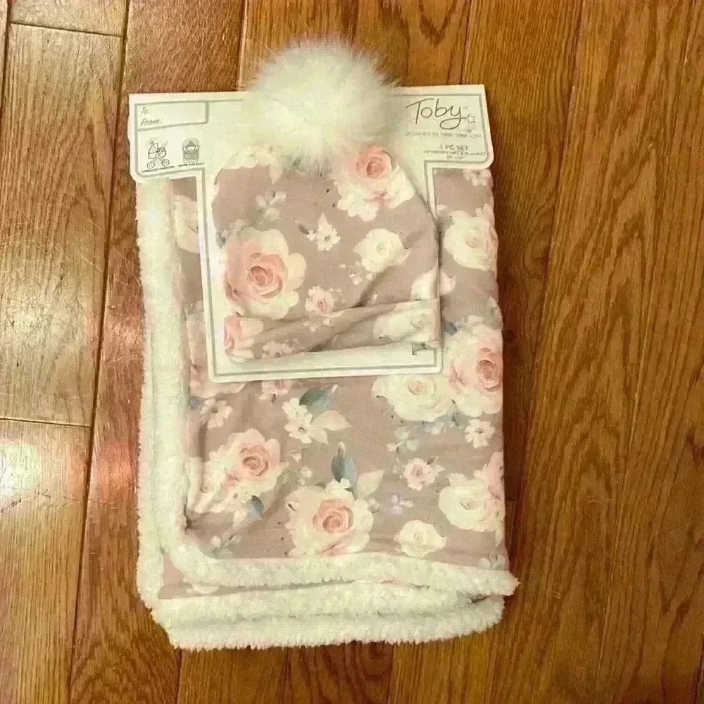 Never Used Lavender Floral Newborn Fleece Swaddle and Hat